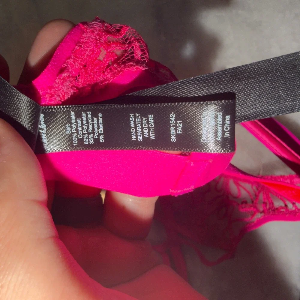 For Love & Lemons Neon Pink Embroidered Strappy Underwire Bra XL SKBR1542-FA21